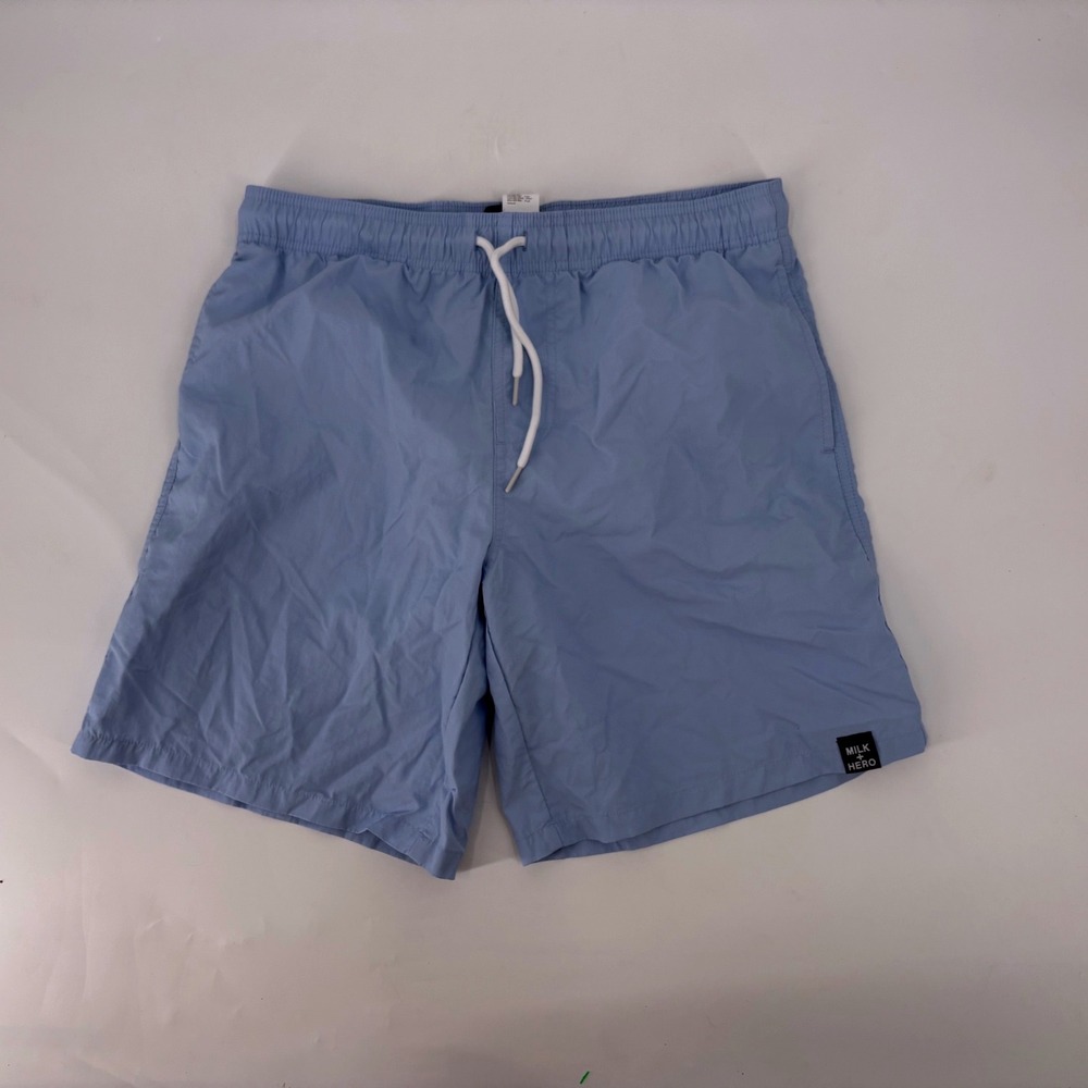 Milk + Hero Mens Swim Trunks Light Blue Mesh Lined Drawstring Shorts Size M